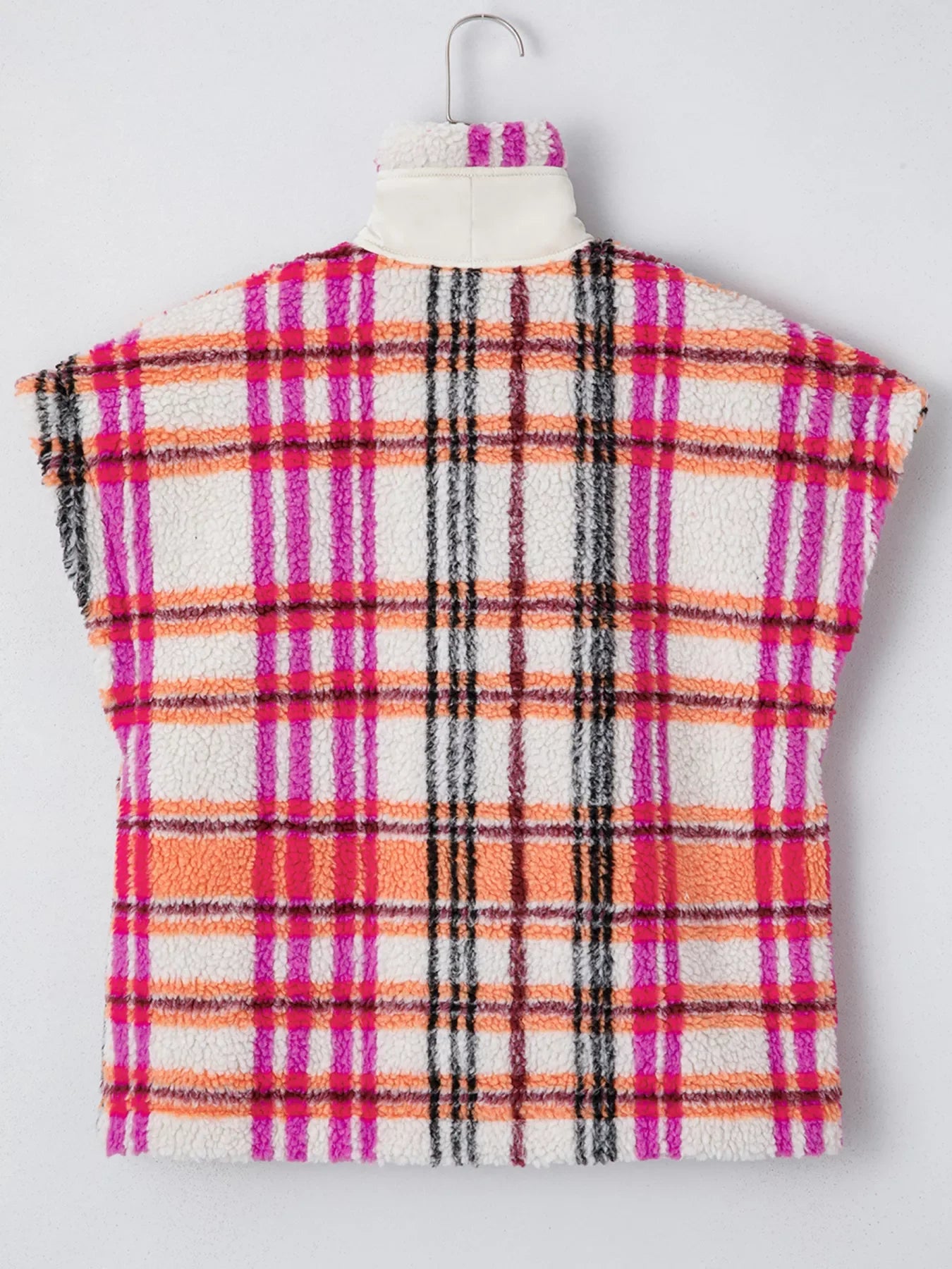 Sherpa Plaid Snap Down Vest Coat