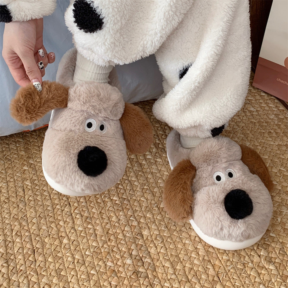 Women's Dog Plush Toe Cap Cotton Slippers