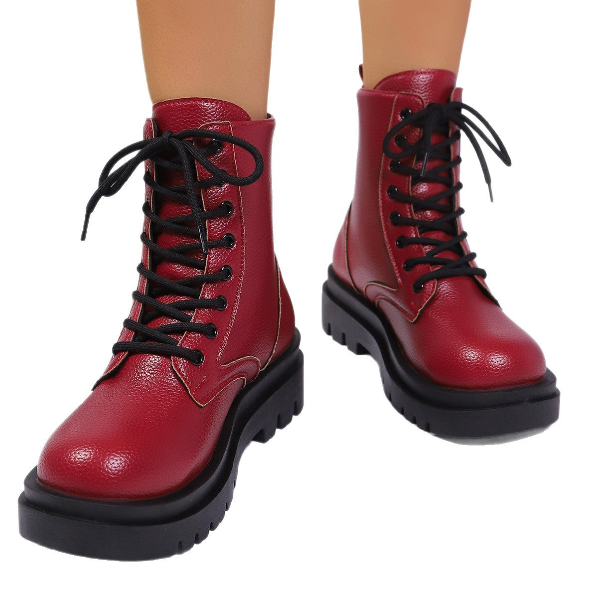 Botines de Mujer con Punta Redonda, Talla Grande, con Cordones y Suela Gruesa