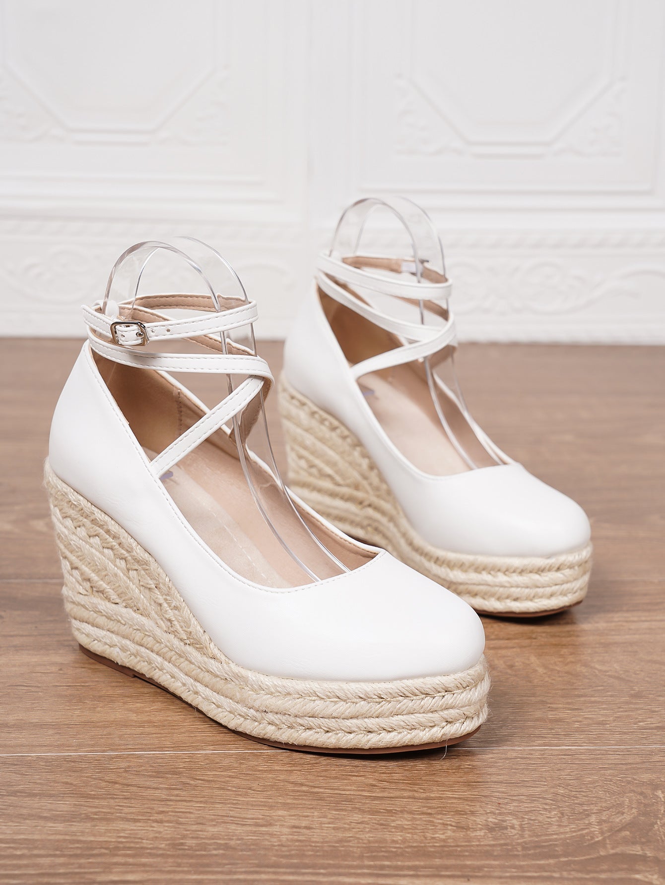 Women's Ankle Strap Woven Wedge Platform Shoes