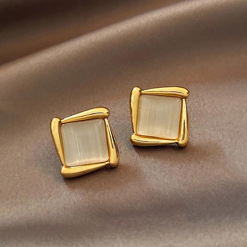 Cat's Eye Flower Earrings High Sense Opal Square Triangle Geometry Earrings