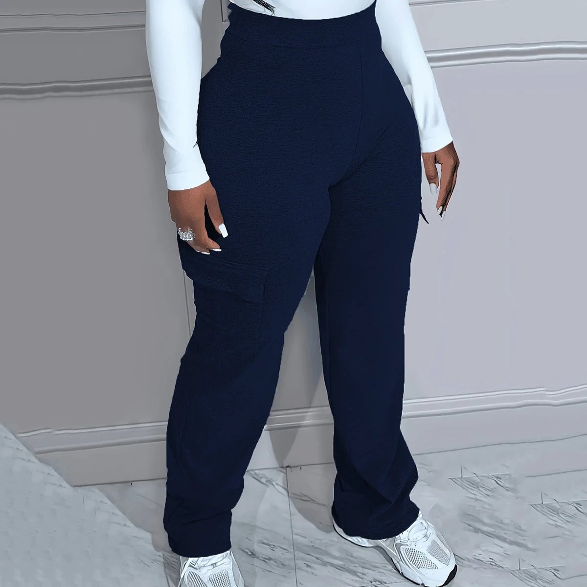 Plus Size Solid Color Simple cargo  Knitted Women's Trousers