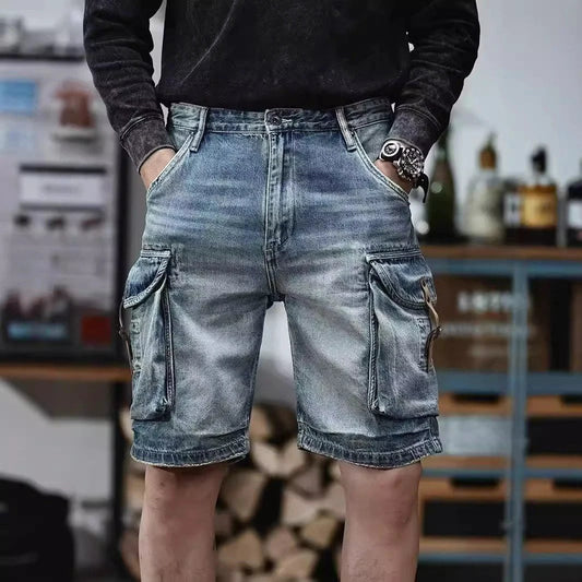 Pantalones Cortos Cargo Vaqueros Azules para Hombre