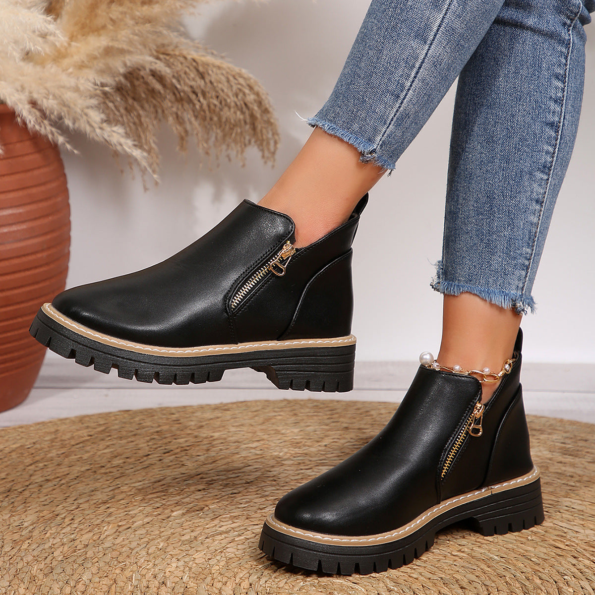 Round-Toe High-Heel Boots