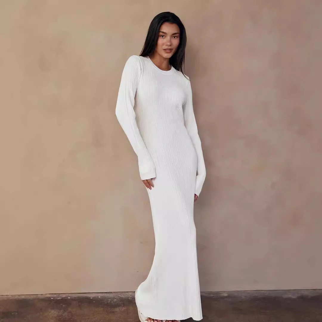 Figure-flattering Foreign Trade Thermal Base Long Sleeve Sweater Dress