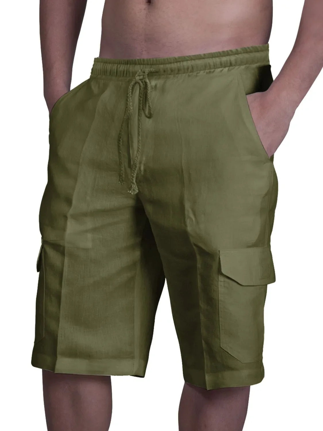 Pantalones cortos de hombre de talla grande con cordón y bolsillos