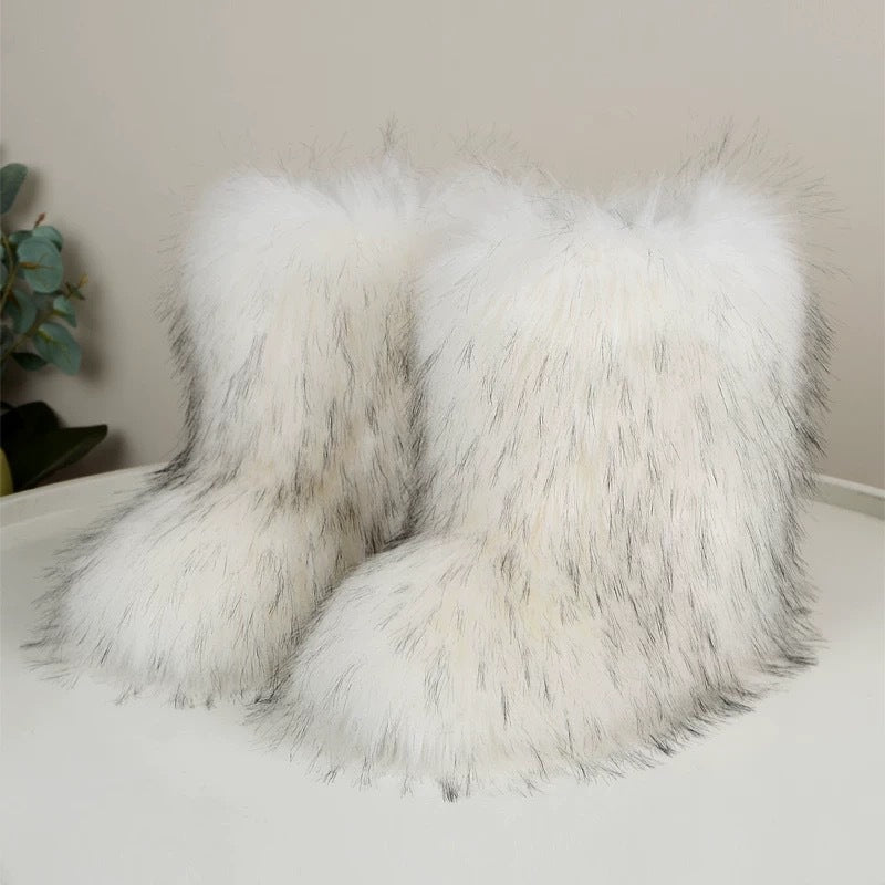 Women's Imitation Raccoon Fur Mid-Calf Boots