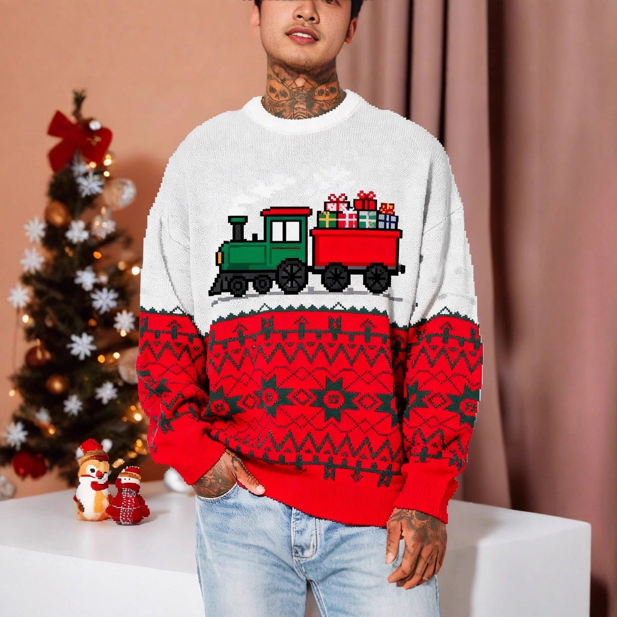 Mens Crew-Neck Sweatshirt With 3D Digital Print