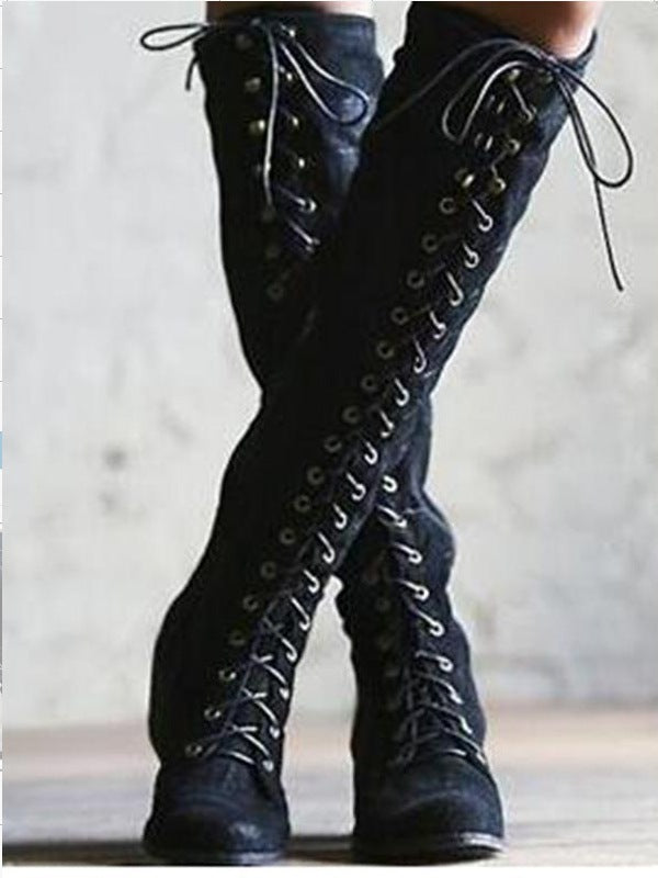 Women's Solid Color Lace-up Fashion Boots