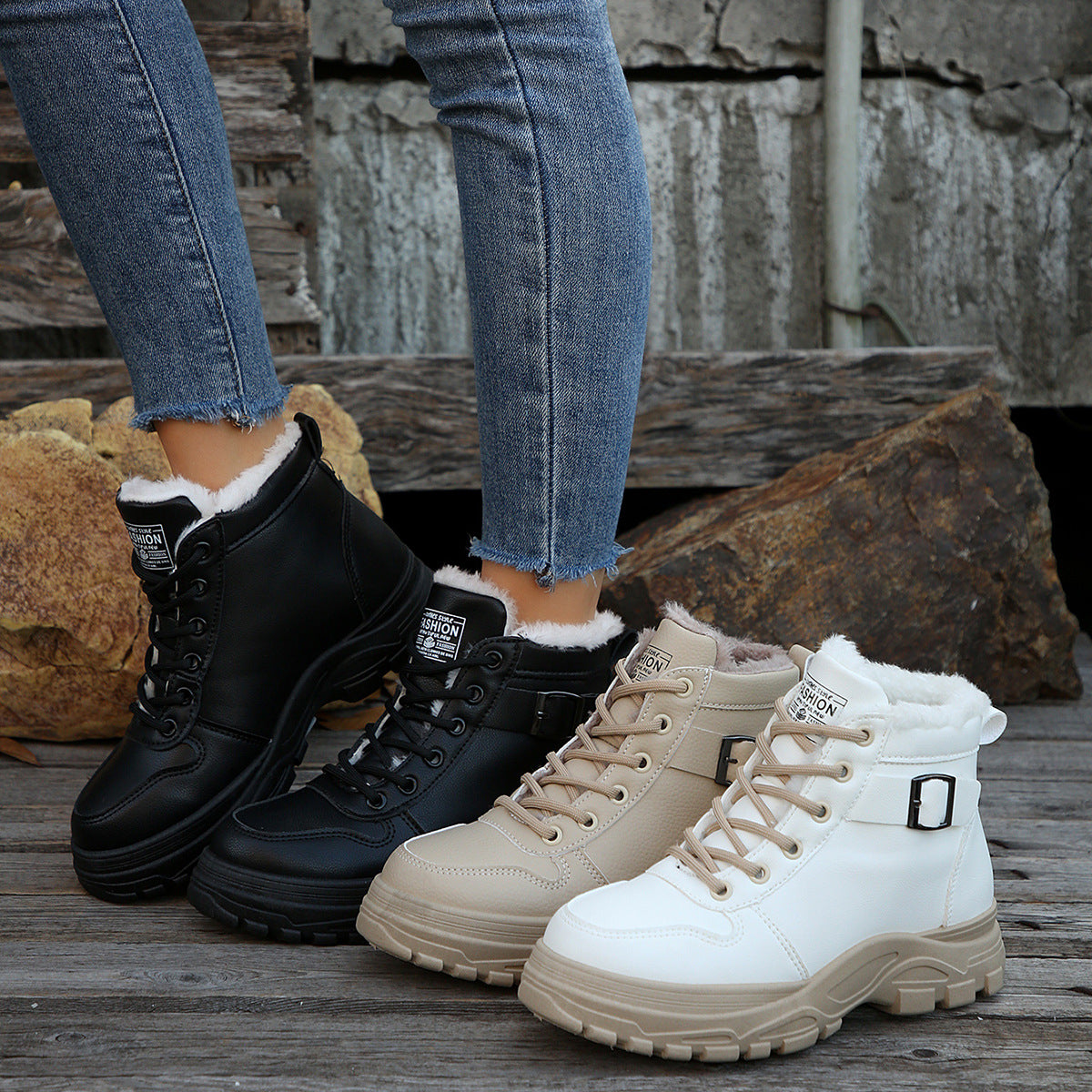 Botas de invierno de media pantorrilla con forro polar para mujer