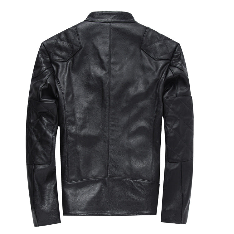 Men's Short Harley Leather Jacket, Stand Collar Casual Coat