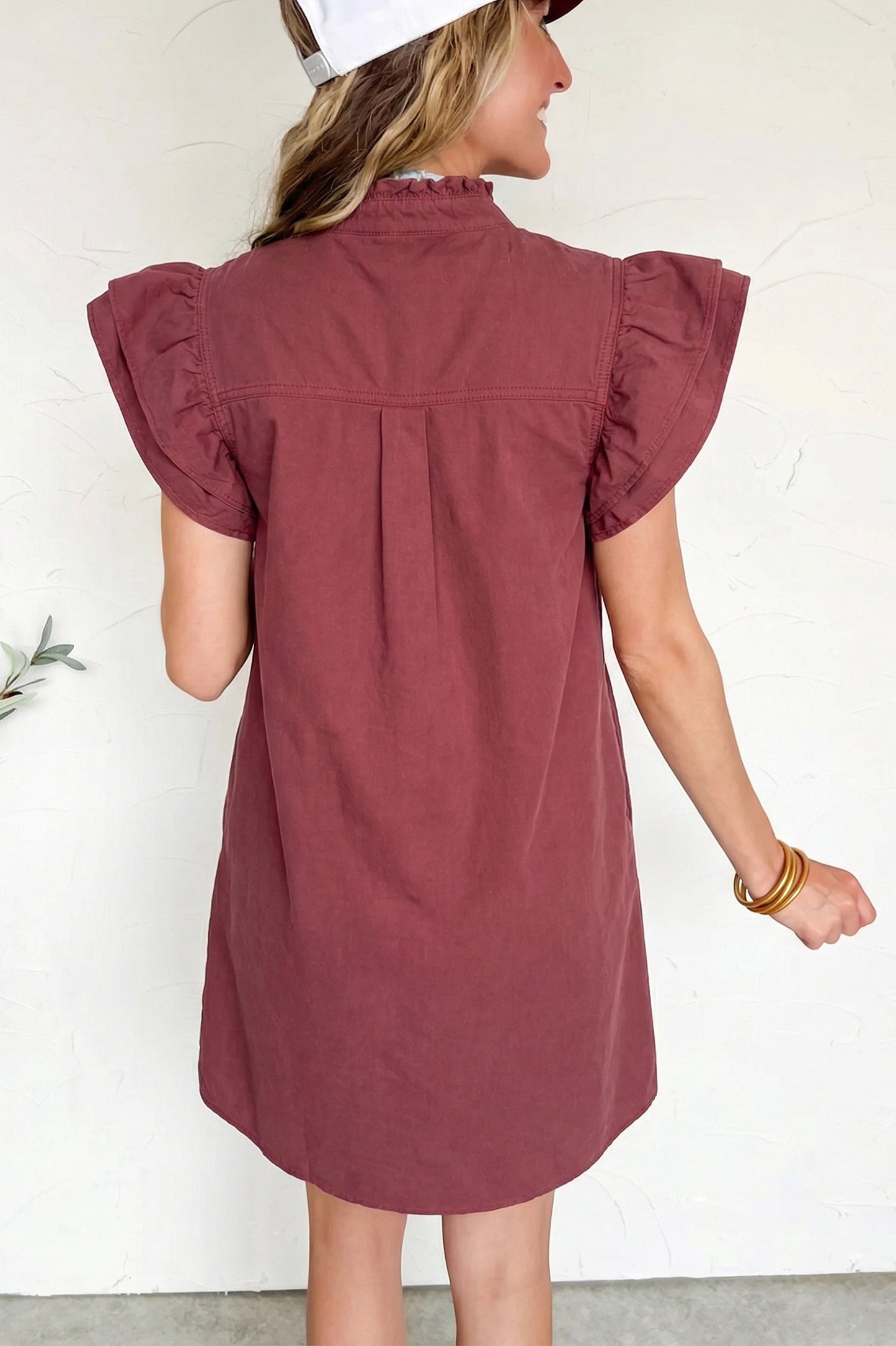 Minivestido vaquero Myosotis de manga corta con volantes y botones y detalle fruncido