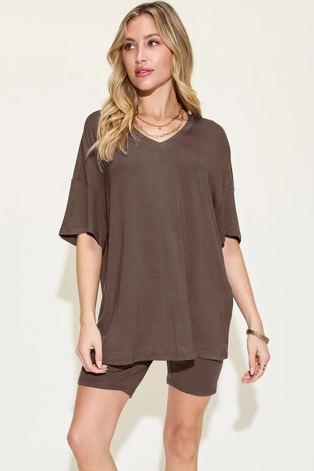 Basic Bae V-neck T-shirt & Shorts Set by Trendsi