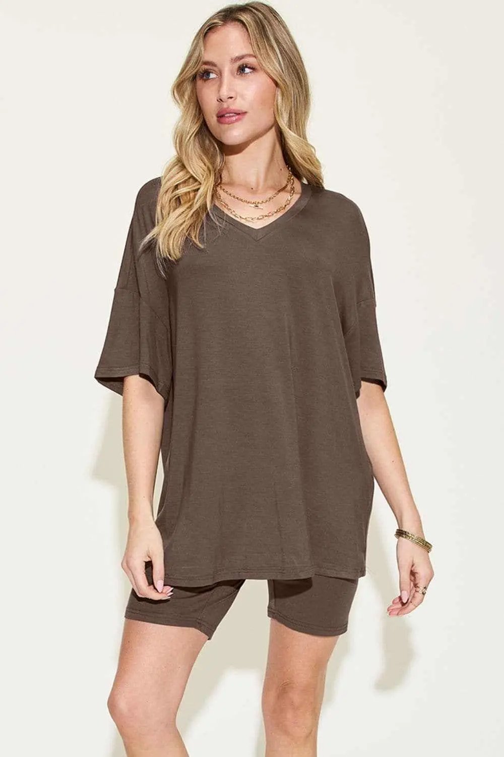 Basic Bae V-neck T-shirt & Shorts Set by Trendsi