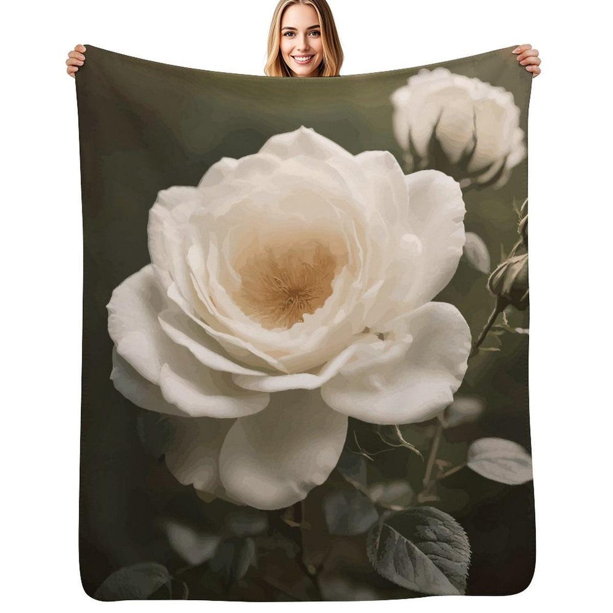 White Rose Sherpa Fleece Throw Blanket - 50"×60"