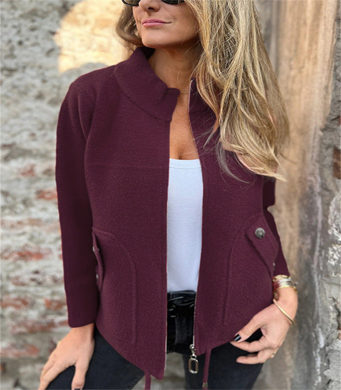 Woolen Lapel Tether Faux Pocket Suit Jacket