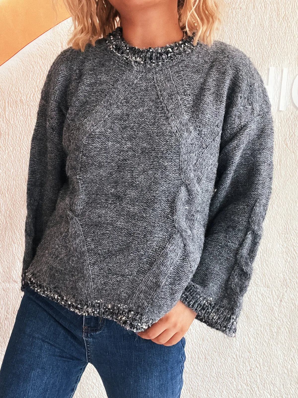 Contrast Trim Detail Round Neck Sweater