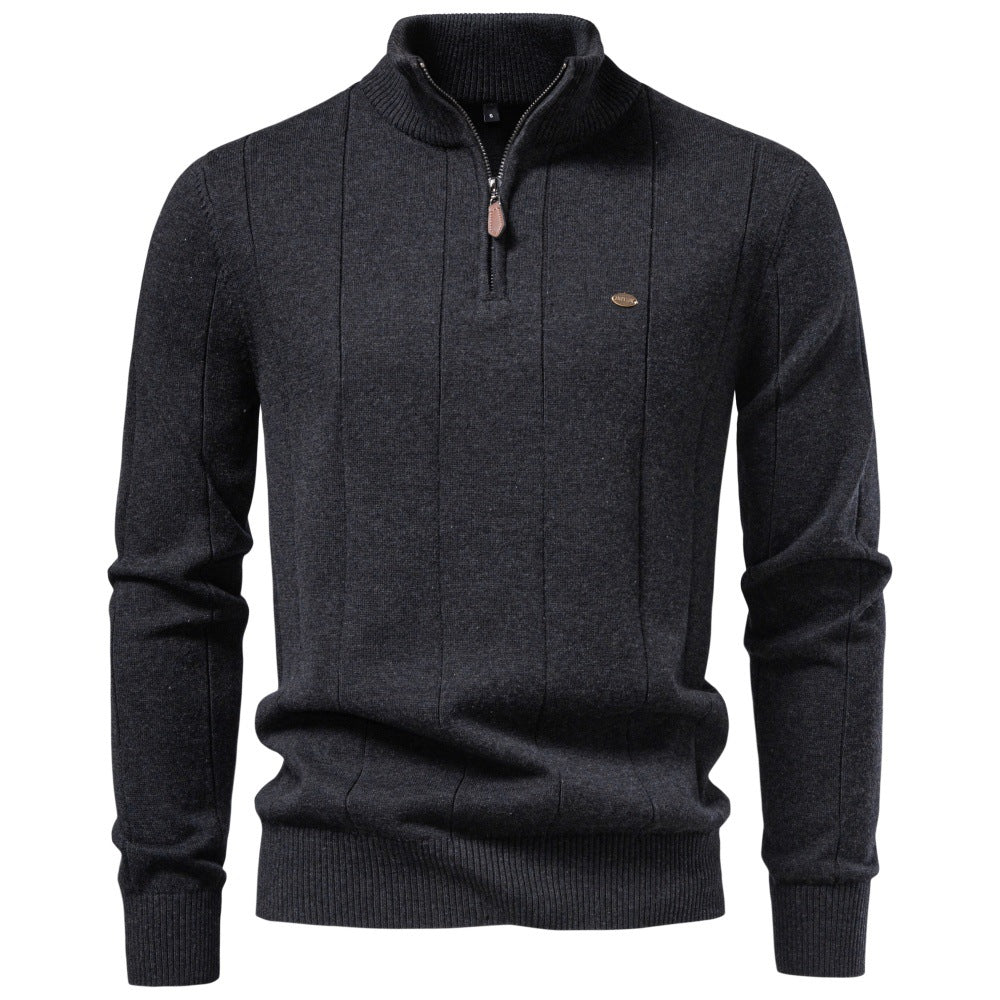 2026 Autumn Winter New European And American Men's Pure Cotton Sweater, Cross-Border Trade Stand-Up Collar Zipper Men's Pullover Sweater