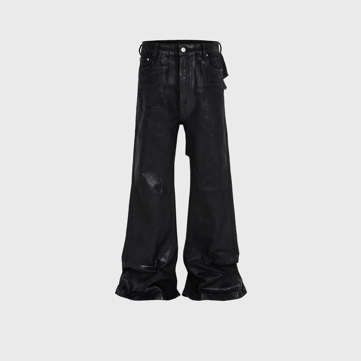 Men's Vinyl Coated Bootcut Trousers Stitching Damaged Jeans