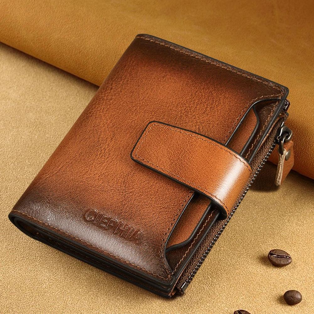 Men's Leather Wallet Multi-function Anti-theft Zipper