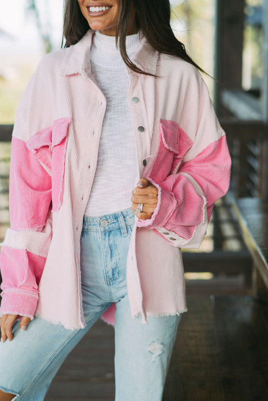 Chaqueta de pana de dos tonos con costuras expuestas