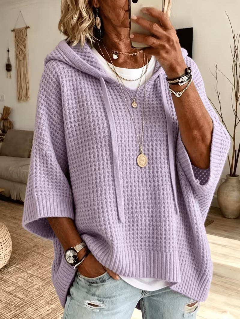Womens Solid-color Casual Loose-fitting Hooded Sweater