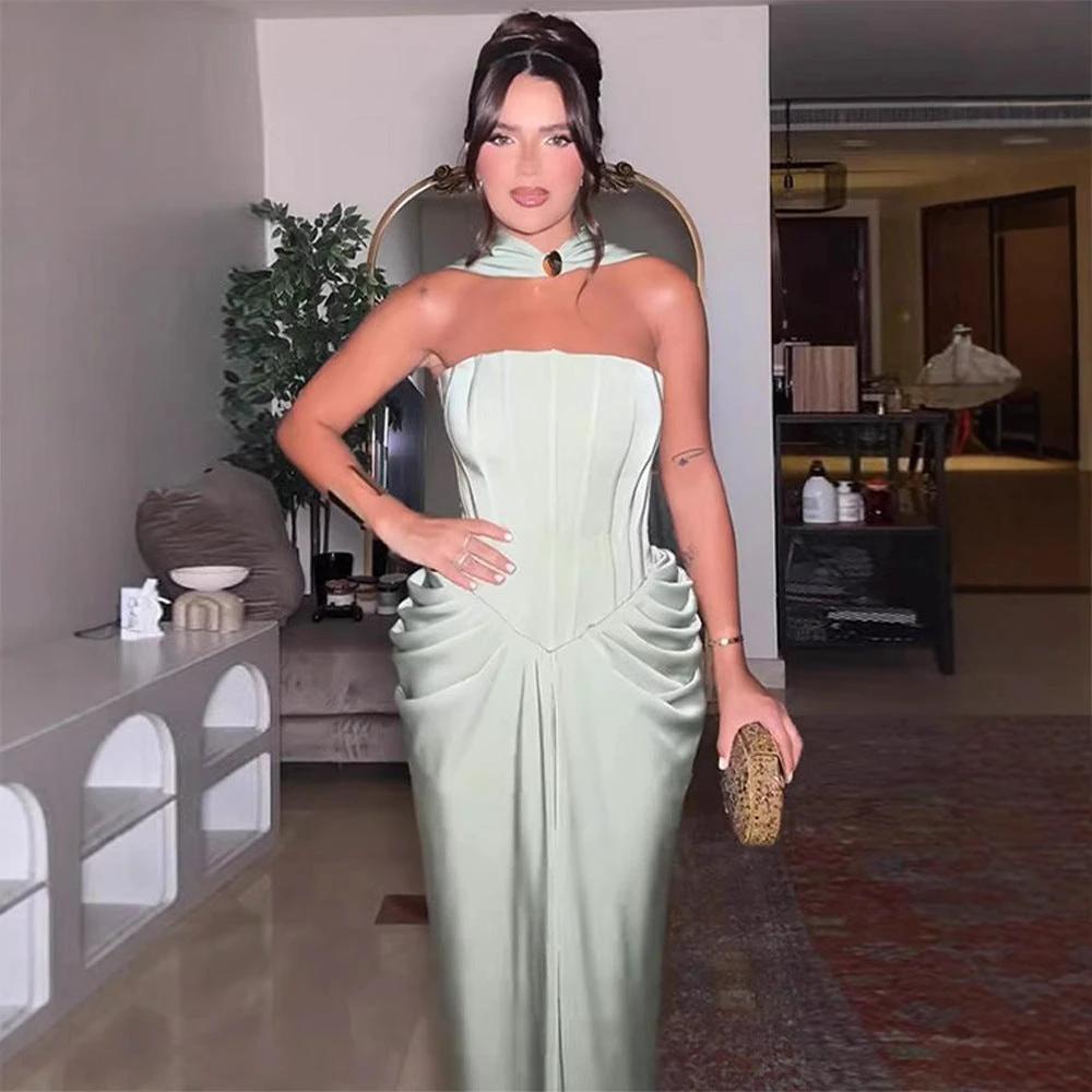 Tube Top Cinched Waist Pleated Dress