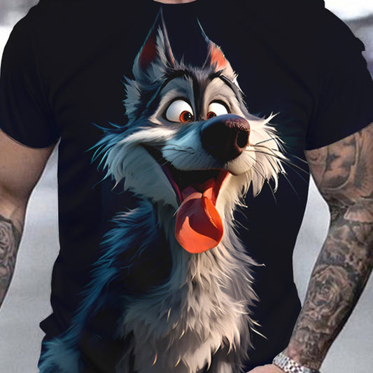 Camiseta de hombre con estampado 3D de lobo - Cuello redondo informal