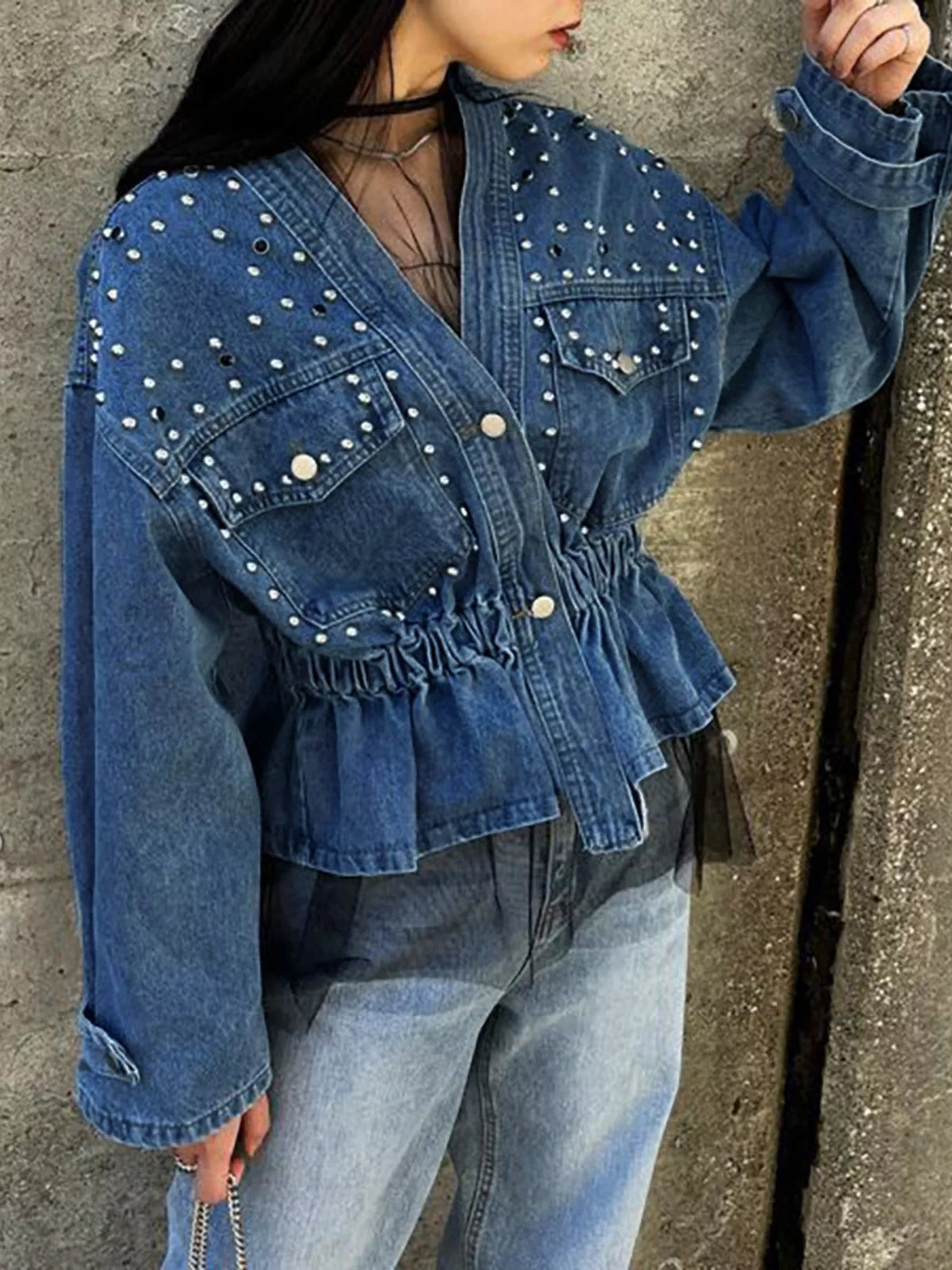 Studded Button Up Denim Jacket