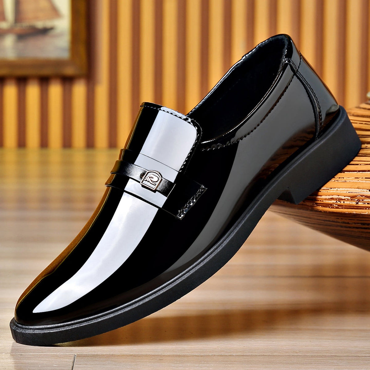 Dress Leather Shoes With A Mirror Like Slip On Design