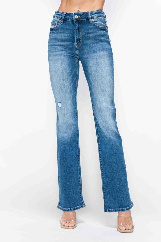 bytos Jeans de Tiro Alto Desgastados de Talla Completa con Bolsillos