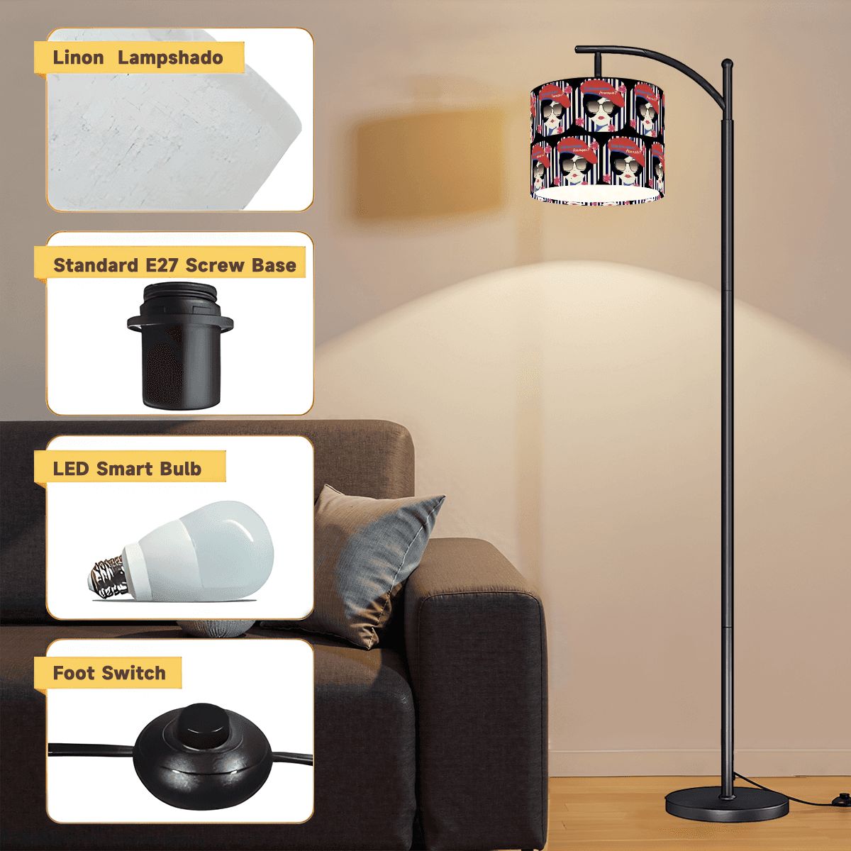 Parlez-vous Francais?  French Girl Arc Floor Lamp (Made in USA)