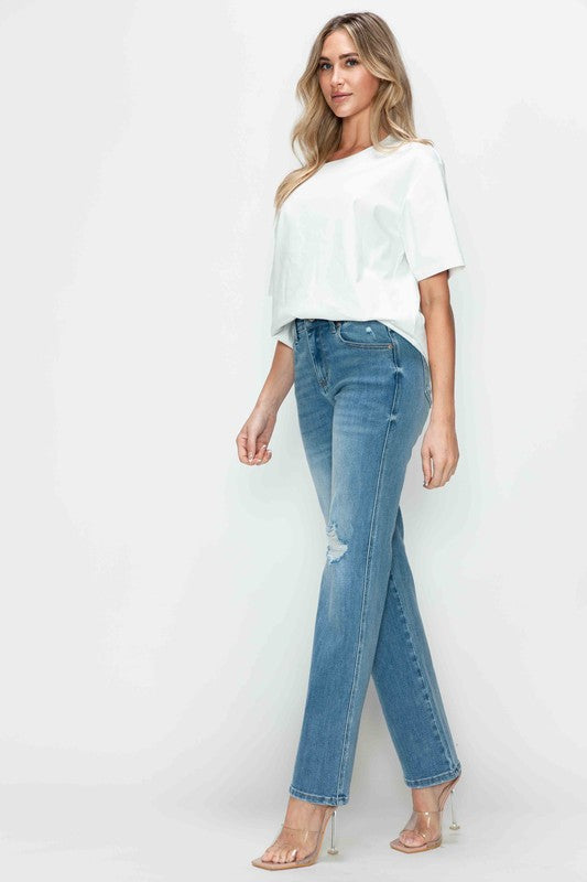 Jeans rectos de tiro alto desgastados Bytos de tamaño completo