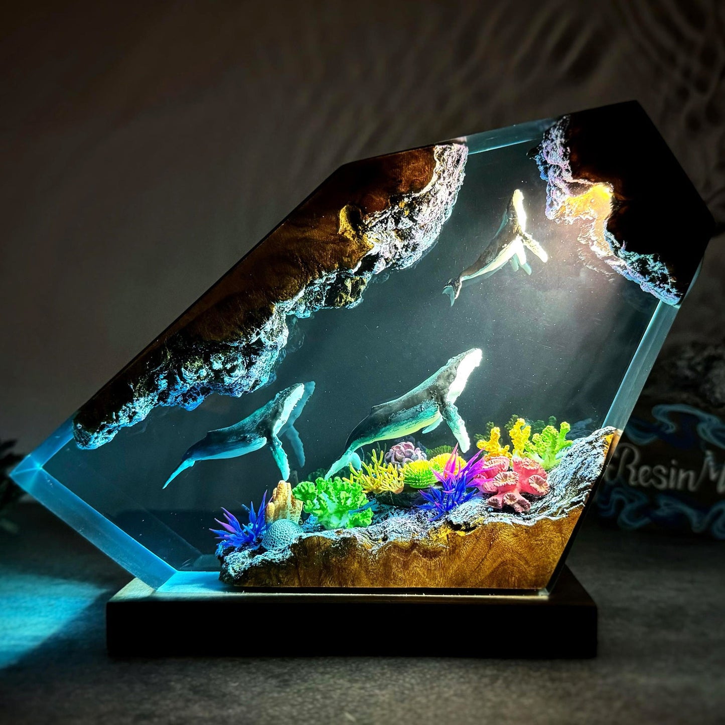 Humpback Whale Resin Wood Lamp Epoxy Resin