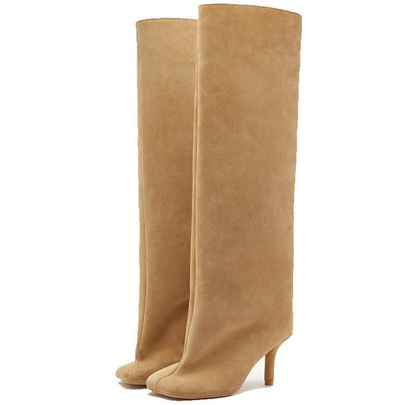 Simple Stitching Square Head High-Heel Boots