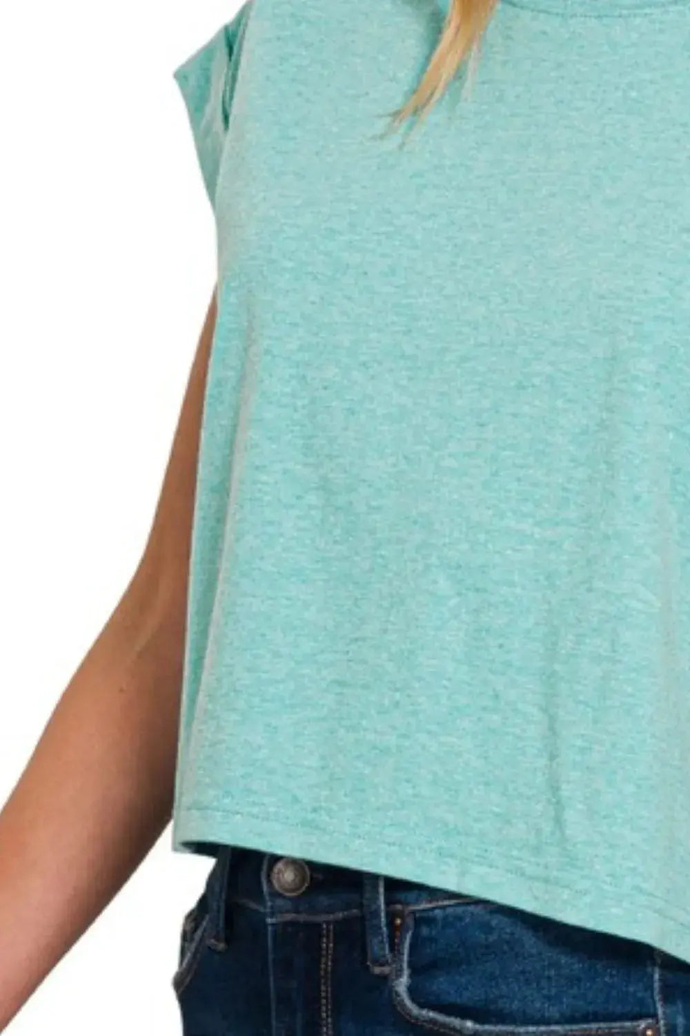 Women's Crop Top Tee Crop Top - Rolled Sleeve - Casual Basic Tee