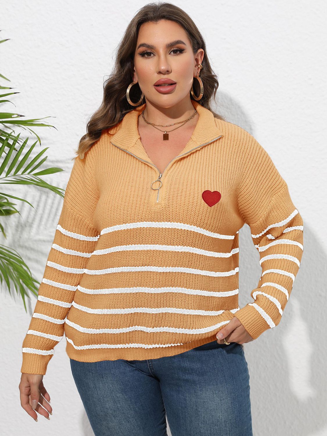 Zip-Up Striped Sweater