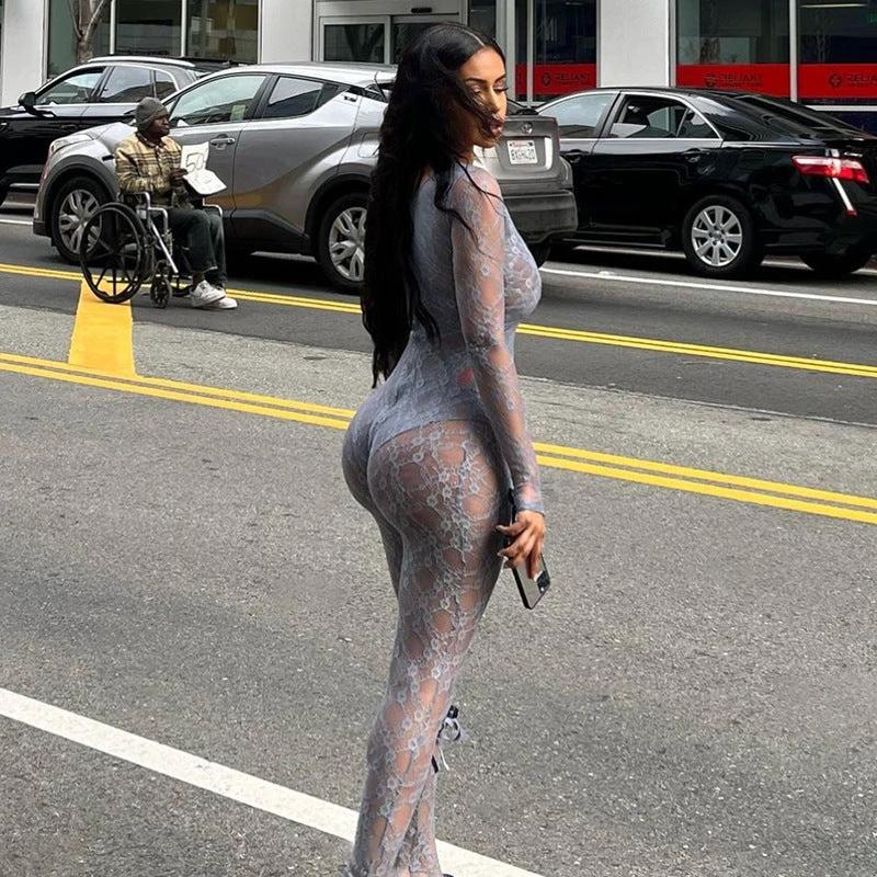Tight Long Sleeve Lace Jumpsuit Women