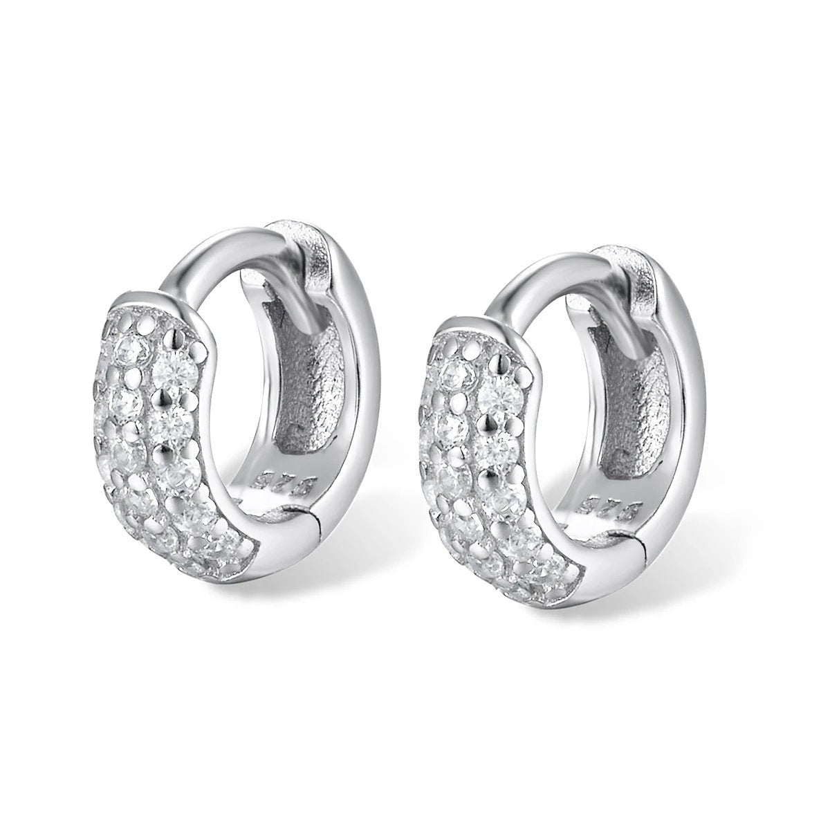 Three-row Drill Wide Face Circle Ear Clip Retro High-grade Sterling Silver Stud Earrings