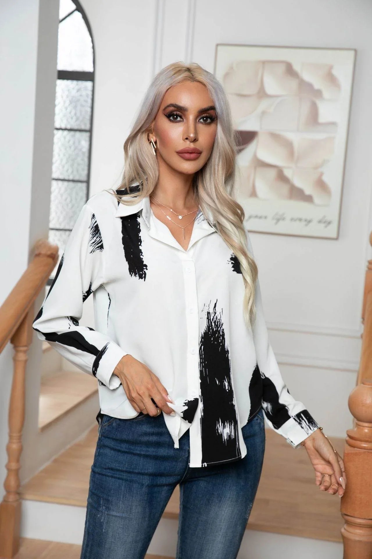 Button Down Printed Long Sleeve Shirt