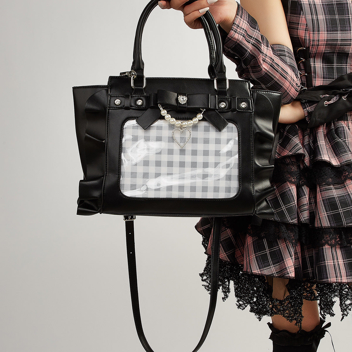 Bolso de mano de encaje con perlas para mujer. Vea la tabla de tallas en "más detalles".