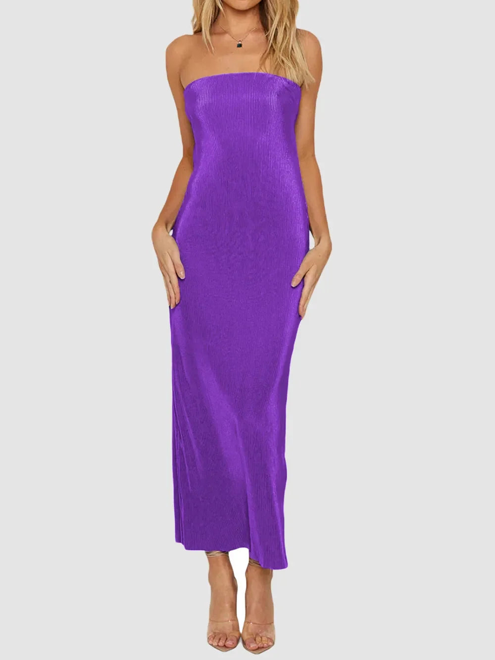 Lace-Up Back Tube Maxi Dress