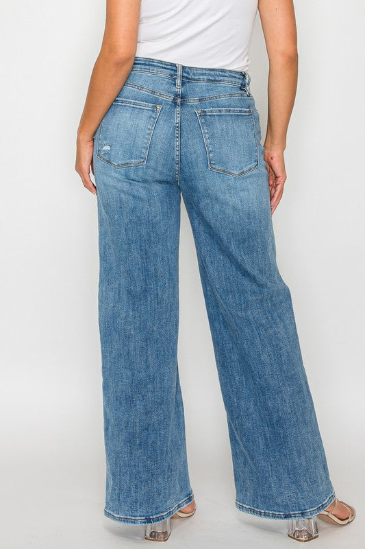 Jeans bytos de tiro alto de pierna ancha con bolsillos