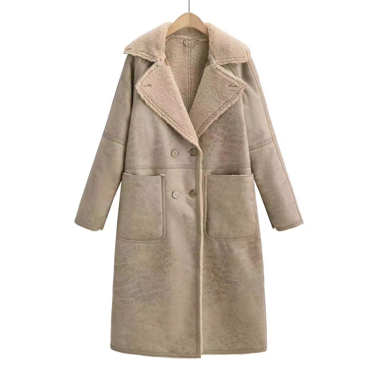 Gabardina de invierno cruzada con cinturón para mujer