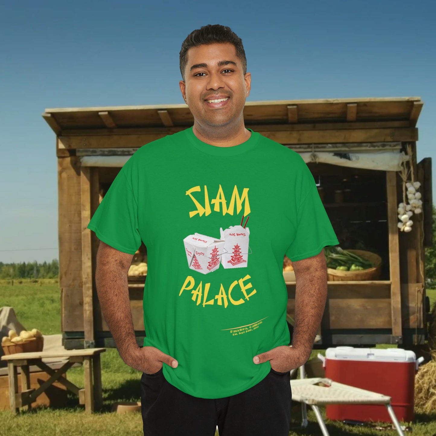 "DirkyThreadz Siam Palace T-Shirt - Bold Takeout Graphic Design in Black Cotton"