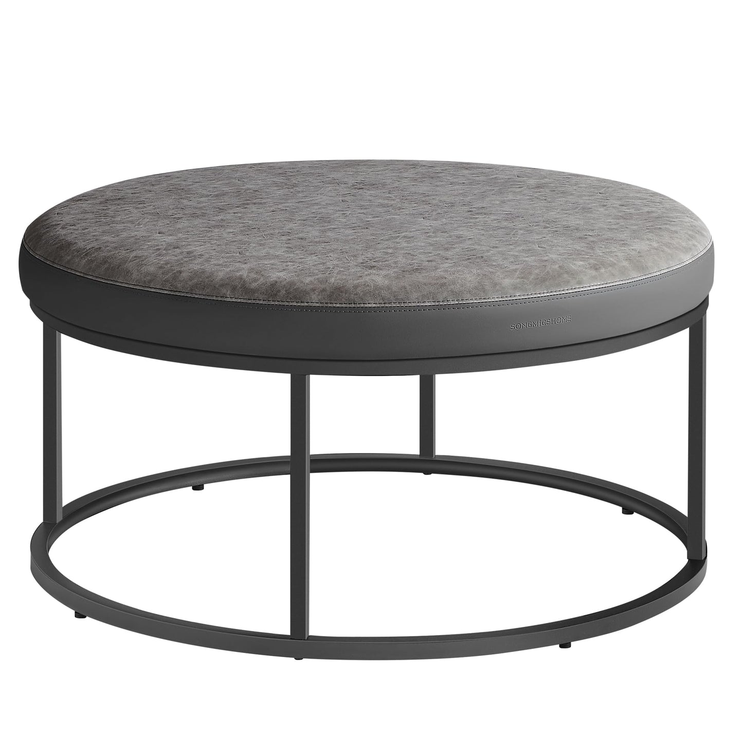 SONGMICS HOME LUIZ Collection - Ottoman Round Coffee Table Footstool Reversible Top Padded Seat Side Table Minimalist Steel Frame Max. Load 660 lb for Living Room Dove Gray ULOM078G01