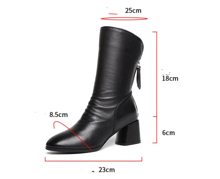 Women's Pointed-Toe Block Heel Martin Boots