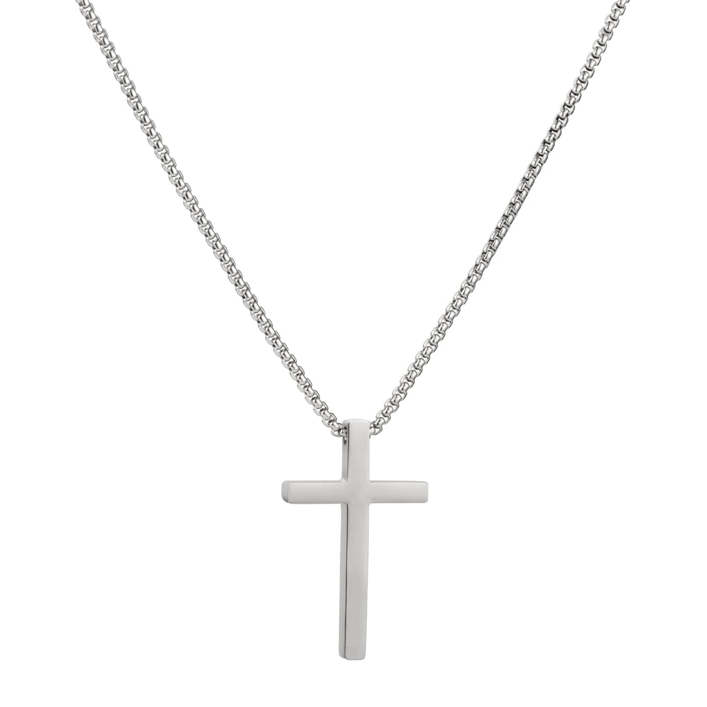 Simple Box Chain Stainless Steel Cross Necklace For Men
