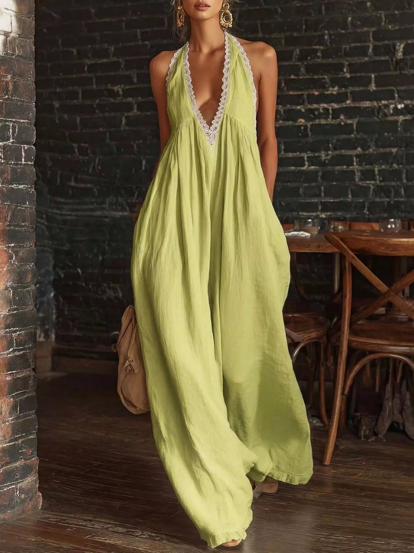 Full Size Lace Trim Wide-Leg Jumpsuit Plus Size