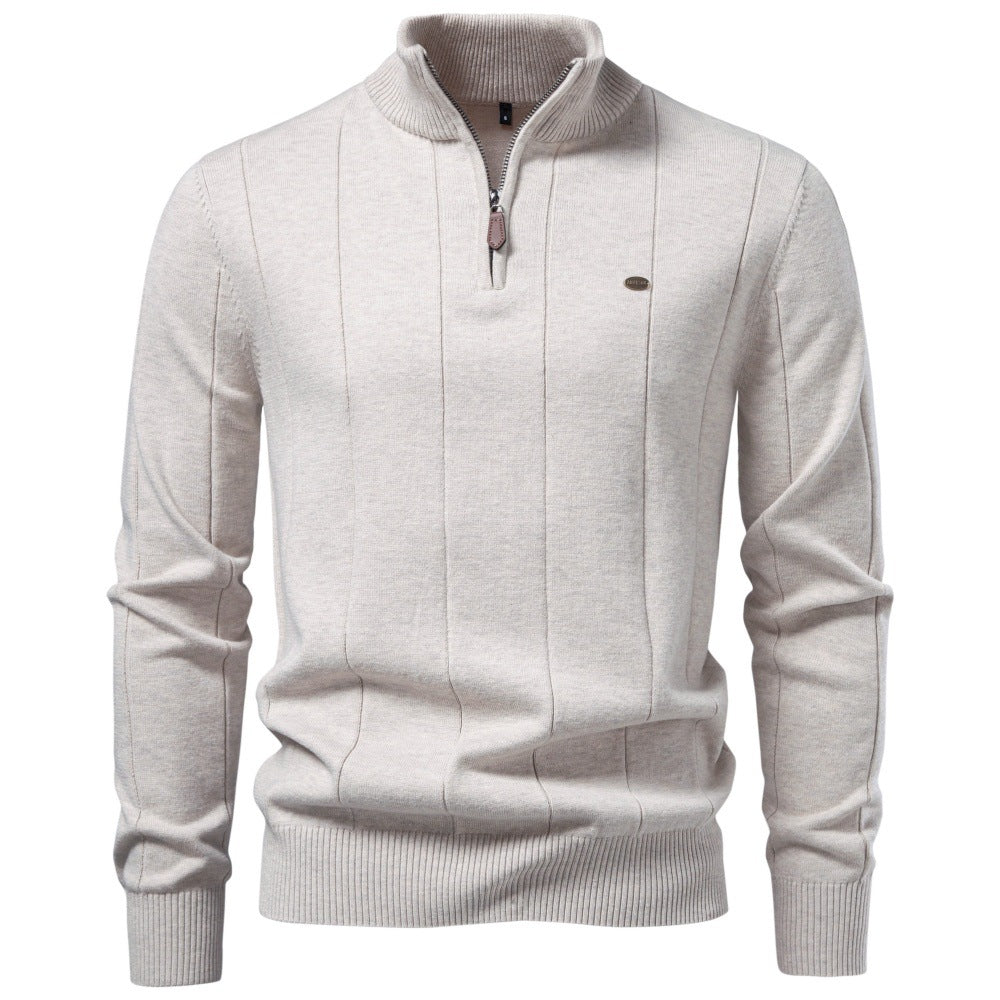 2026 Autumn Winter New European And American Men's Pure Cotton Sweater, Cross-Border Trade Stand-Up Collar Zipper Men's Pullover Sweater